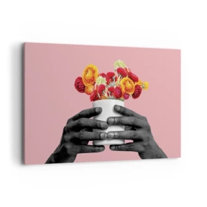 Quadro su tela - Stampe su Tela - Mani che tengono un mazzo di fiori colorati - 120x80cm - Apoteosi di vita - Decorazione murale moderna per soggiorno e camera da letto ARTTOR