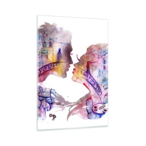 Quadro su vetro - Un acquerello romantico che raffigura le sagome degli innamorati - 80x120cm - Misterioso ponte dei sospiri - Decorazione murale moderna per soggiorno e camera da letto ARTTOR