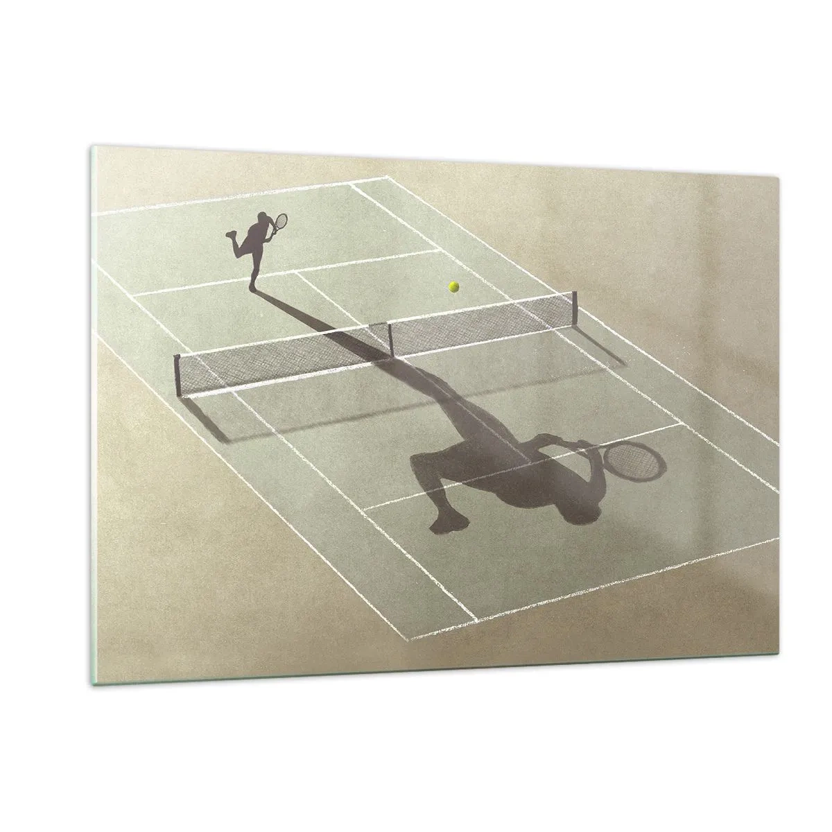 Quadro su vetro - La figura di un tennista e la sua ombra sul campo durante un servizio - 120x80cm - Sconfiggere se stesso - Decorazione murale moderna per soggiorno e camera da letto ARTTOR