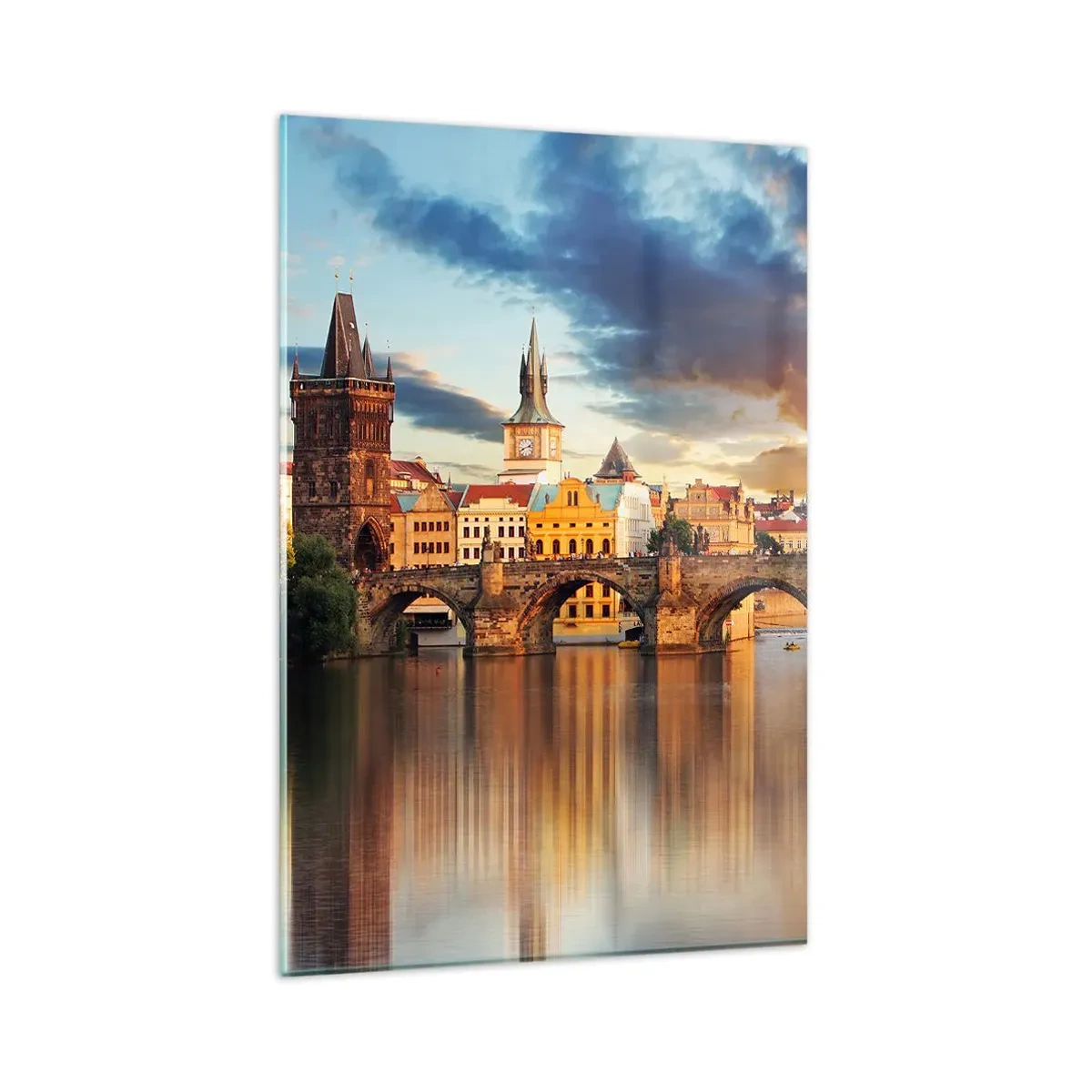 Quadro su vetro - Lo storico ponte sul fiume alla luce del tramonto - 80x120cm - Bella da secoli - Decorazione murale moderna per soggiorno e camera da letto ARTTOR