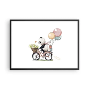 Poster in cornice nera - Panda in bicicletta con palloncini e fiori - 70x50cm - Giorno felice - Decorazione murale moderna per soggiorno e camera da letto ARTTOR