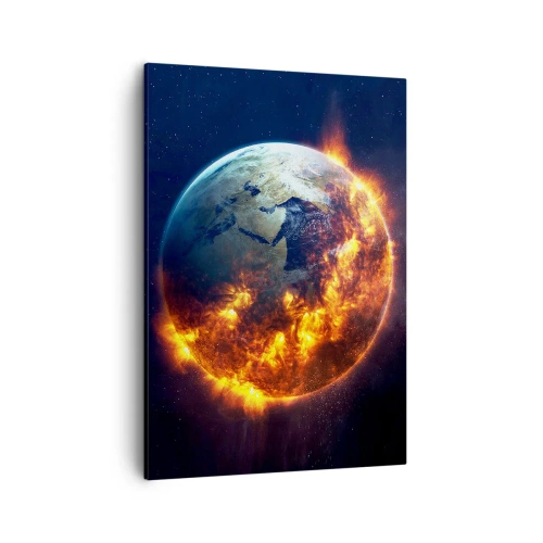Quadro su tela - Stampe su Tela - Il pianeta Terra in fiamme nello spazio - 50x70cm - Le fiamme dell'apocalisse - Decorazione murale moderna per soggiorno e camera da letto ARTTOR
