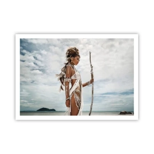 Poster - Donna stilizzata sulla spiaggia con ornamenti etnici e un bastone - 100x70cm - La regina dei tropici - Decorazione murale moderna per soggiorno e camera da letto ARTTOR