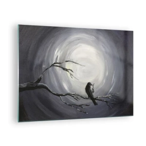 Quadro su vetro - Un corvo seduto su un ramo sullo sfondo della luna piena - 70x50cm - Chiave di una notte misteriosa - Decorazione murale moderna per soggiorno e camera da letto ARTTOR