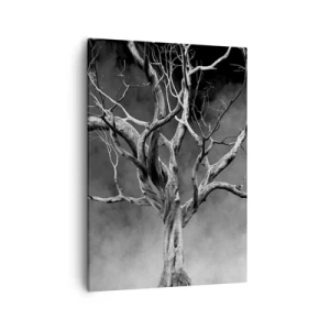 Quadro su tela - Stampe su Tela - Un albero secco in bianco e nero contro la nebbia - 50x70cm - Primordiale e sacro - Decorazione murale moderna per soggiorno e camera da letto ARTTOR