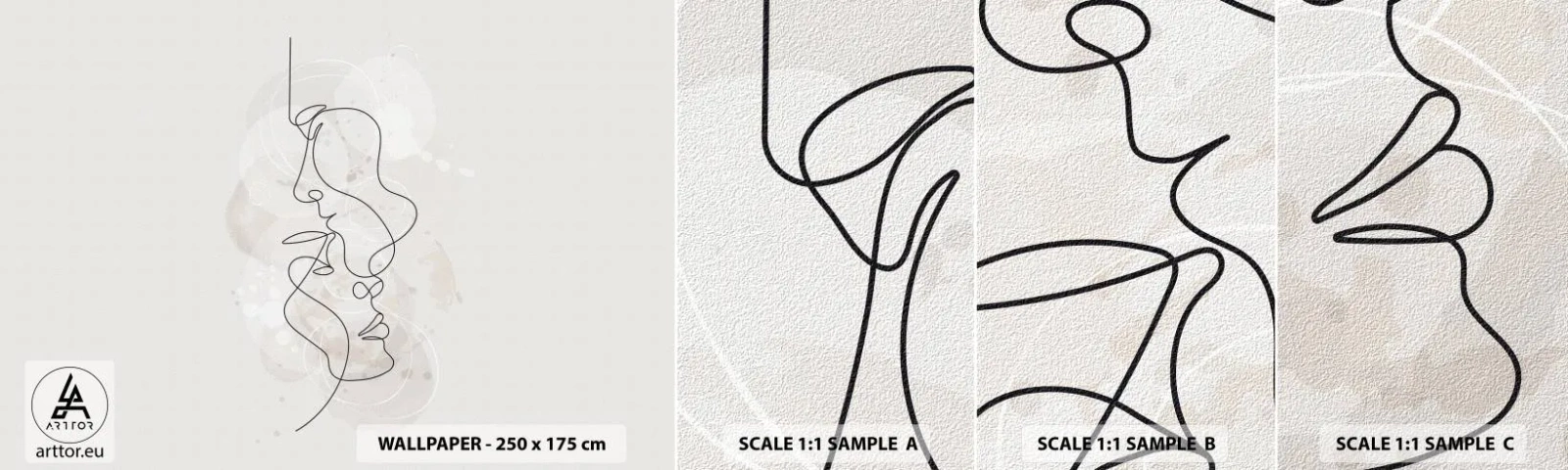 Campione Di Fotomurale Standard Eco - Intrecciati in un abbraccio - Astrazione, Uomo, Donna - 100x30 cm