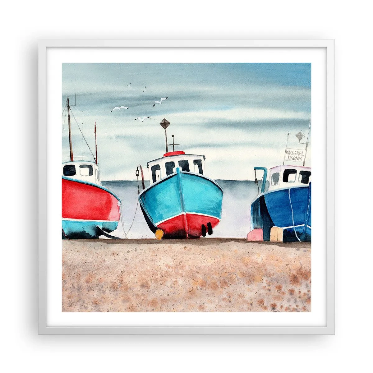 Poster in cornice bianca - Pronte alla pesca - 60x60 cm