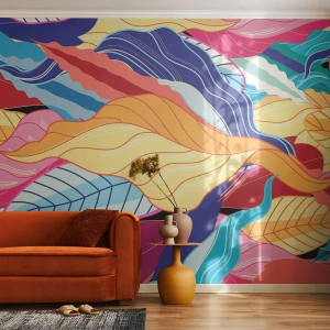 Fotomurale su misura Adesiva Deluxe Sticker - Disordine colorato - Astrazione, Foglie colorate, Pezzo