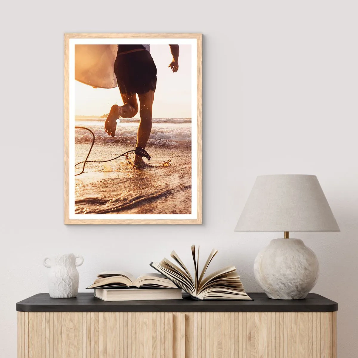 Poster in cornice rovere chiaro - L'incontro delle onde - 61x91 cm
