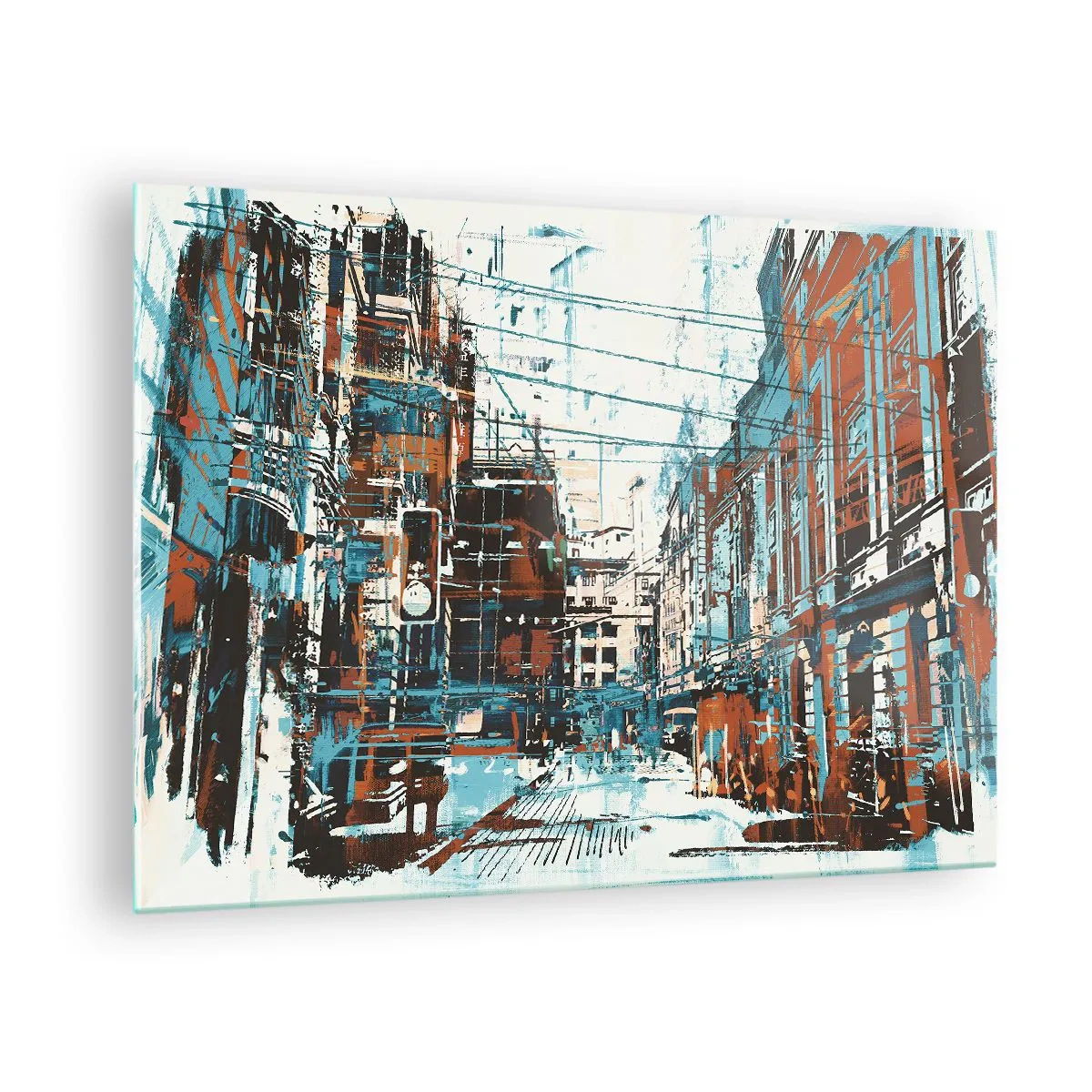 Quadro su vetro - Una pittoresca strada cittadina in uno stile artistico e usurato - 70x50cm - Percorso cittadino consueto - Decorazione murale moderna per soggiorno e camera da letto ARTTOR