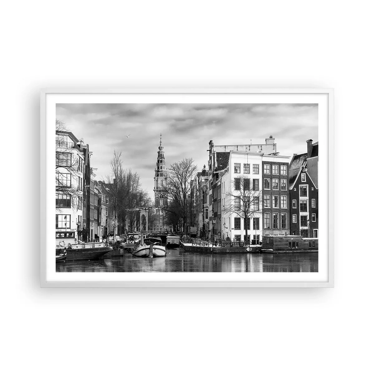 Poster in cornice bianca - Atmosfera di Amsterdam - 91x61 cm