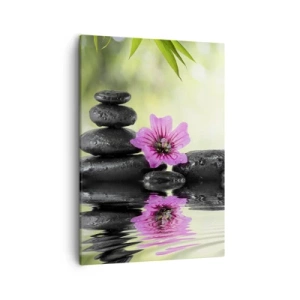 Quadro su tela - Stampe su Tela - Pietre zen e un fiore rosa riflessi nell'acqua - 50x70cm - Tempo per l'anima - Decorazione murale moderna per soggiorno e camera da letto ARTTOR