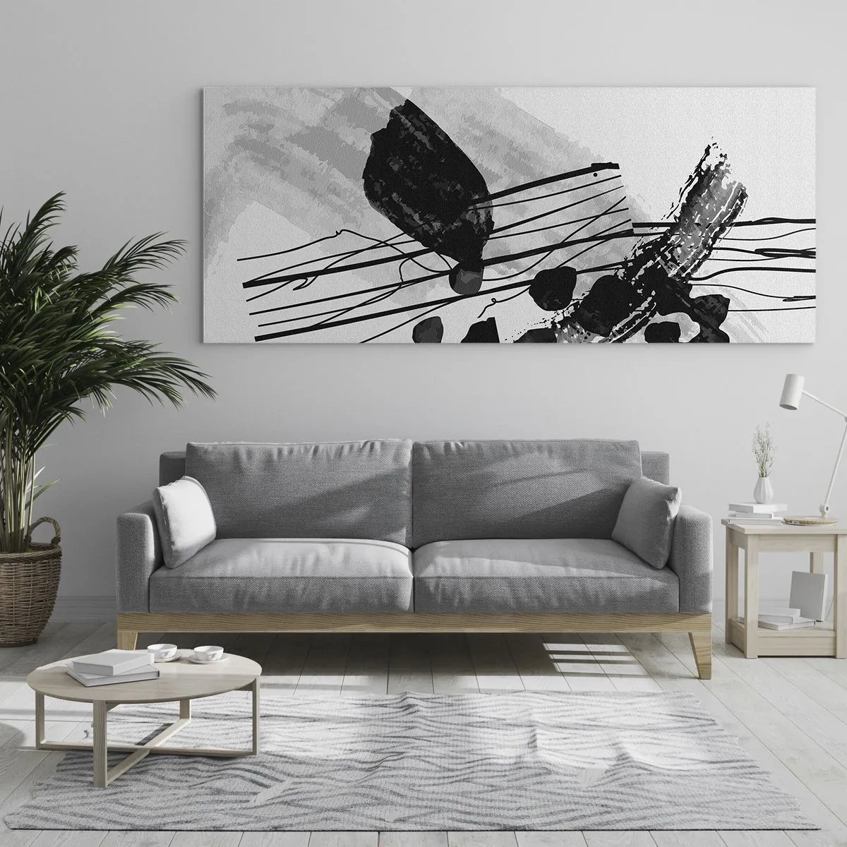 Quadro su vetro - Astrazione organica in bianco e nero - 100x40 cm