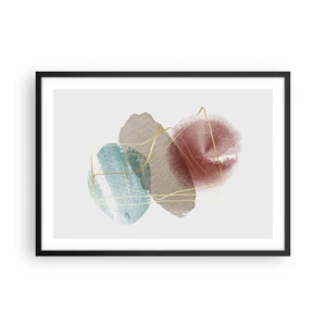 Poster in cornice nera - Forme astratte con colori delicati e linee dorate - 70x50cm - Coralli dello spazio - Decorazione murale moderna per soggiorno e camera da letto ARTTOR