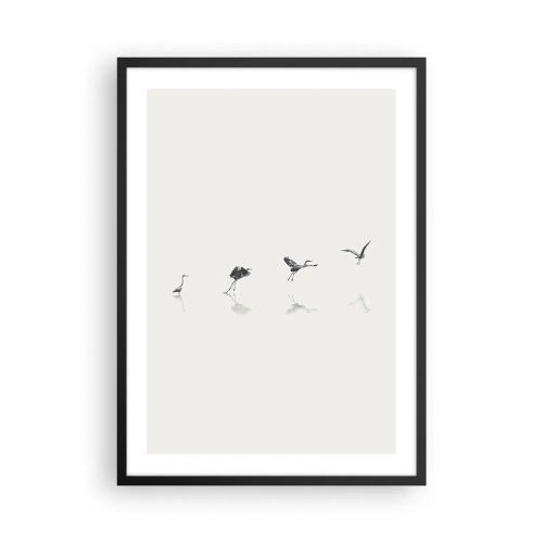 Poster in cornice nera - Una composizione minimalista di uccelli in riva all'acqua - 50x70cm - Quattro semplici passi - Decorazione murale moderna per soggiorno e camera da letto ARTTOR