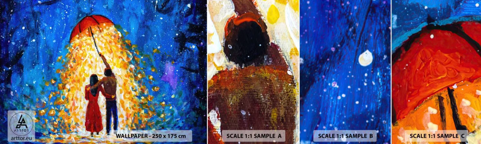 Campione Di Fotomurale Standard Eco - La magia di una sera piovosa? - Romantico, Coppia, Amore - 100x30 cm