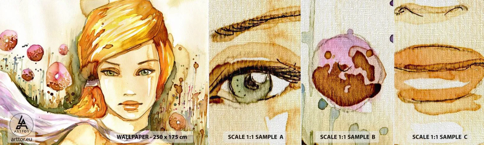 Campione di Fotomurale Premium Canvas - Sguardo di smeraldo, che calma l'ira - Donna, Prato, Moda - 100x30 cm