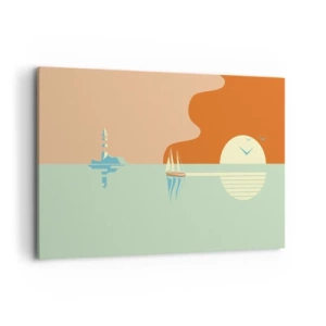Quadro su tela - Stampe su Tela - Un paesaggio marino minimalista con una barca a vela e un tramonto - 120x80cm - Ideale paesaggio marittimo - Decorazione murale moderna per soggiorno e camera da letto ARTTOR
