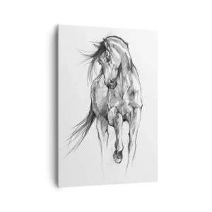 Quadro su tela - Stampe su Tela - Schizzo in bianco e nero di un cavallo al galoppo - 70x100cm - Trotto aggraziato - Decorazione murale moderna per soggiorno e camera da letto ARTTOR