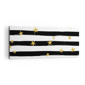 Quadro su tela - Stampe su Tela - Strisce bianche e nere con stelle dorate - 120x50cm - Siamo tutti nati sotto una buona stella - Decorazione murale moderna per soggiorno e camera da letto ARTTOR