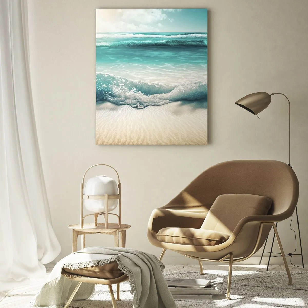 Quadro su vetro - Onde turchesi dell'oceano che lambiscono una spiaggia sabbiosa - 50x70cm - La calma dell'oceano - Decorazione murale moderna per soggiorno e camera da letto ARTTOR