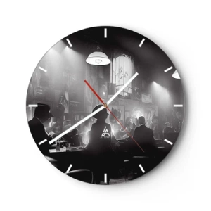 Orologio da parete - Orologio in Vetro - Scena in bianco e nero di un jazz club con sagome di ospiti - 30x30cm - Nell'atmosfera jazz - Decorazione murale moderna per soggiorno, cucina e camera da letto ARTTOR