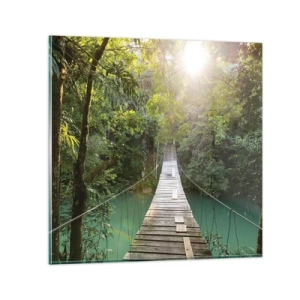 Quadro su vetro - Sull'acqua azzurra verso il bosco azzurro - 70x70 cm