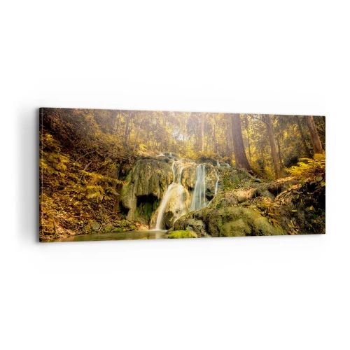 Quadro su tela - Stampe su Tela - Cascata boschiva in verde - 100x40 cm