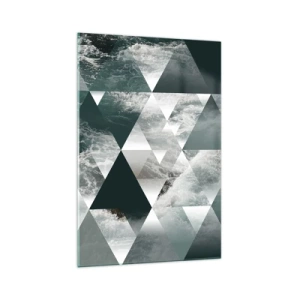 Quadro su vetro - Motivo geometrico con motivo a onde nei toni del verde - 70x100cm - Prospettiva di cristallo - Decorazione murale moderna per soggiorno e camera da letto ARTTOR