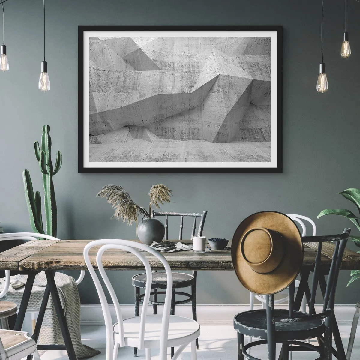 Poster in cornice nera - Forme geometriche in cemento grigio - 70x50cm - Una vera sfida - Decorazione murale moderna per soggiorno e camera da letto ARTTOR