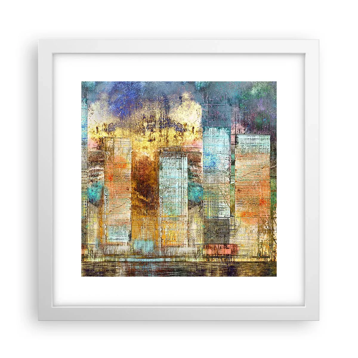 Poster in cornice bianca - Metropoli nel sole - 30x30 cm