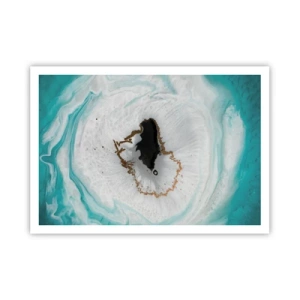 Poster - Motivo geode astratto nelle tonalità del turchese, bianco e oro - 100x70cm - Penetrare all'interno - Decorazione murale moderna per soggiorno e camera da letto ARTTOR