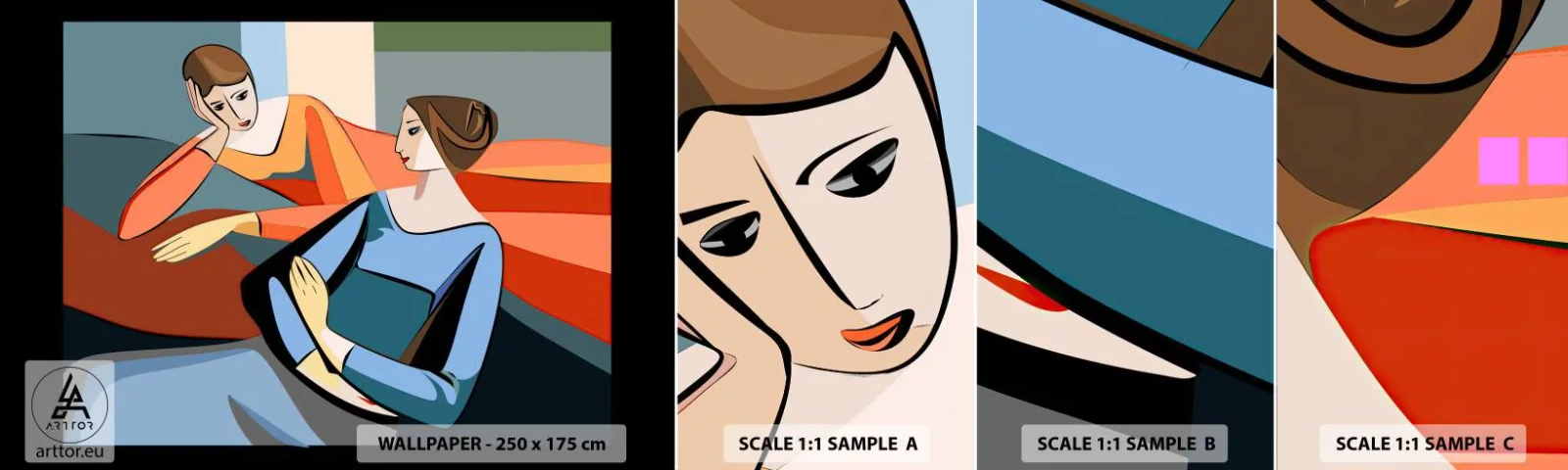 Campione di Fotomurale Adesivo Deluxe Sticker - Il momento delle confidenze - Cubismo, Ritratto, Donne - 100x30 cm