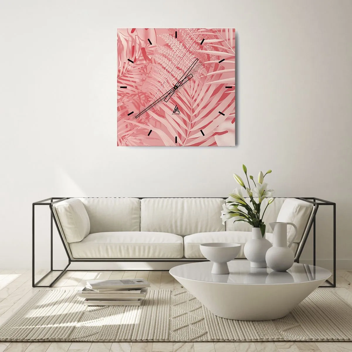 Orologio da parete - Orologio in Vetro - Concetto rosa - 40x40 cm