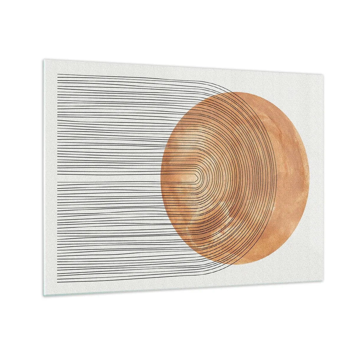 Quadro su vetro - Forma geometrica con linee concentriche e un cerchio dorato - 70x50cm - Composizione solare - Decorazione murale moderna per soggiorno e camera da letto ARTTOR