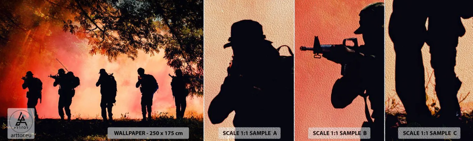 Campione di Fotomurale Premium Sand - …Tutti per uno. - Soldato, Arma, Fucile - 100x30 cm