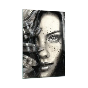 Quadro su vetro - Ritratto artistico di una donna con dettagli astratti - 80x120cm - Bellezza selvaggia - Decorazione murale moderna per soggiorno e camera da letto ARTTOR