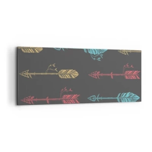 Quadro su tela - Stampe su Tela - Motivo a freccia stilizzata in colori pastello su sfondo scuro - 120x50cm - In ordine - Decorazione murale moderna per soggiorno e camera da letto ARTTOR