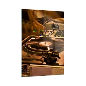 Quadro su vetro - Un giradischi sullo sfondo di una festa con effetti di luce dinamici - 50x70cm - Senti la forza? - Decorazione murale moderna per soggiorno e camera da letto ARTTOR