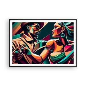 Poster in cornice nera - Una coppia stilizzata che balla con colori geometrici e vivaci. - 100x70cm - Al ritmo del cuore - Decorazione murale moderna per soggiorno e camera da letto ARTTOR
