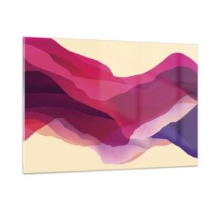 Quadro su vetro - Onde astratte nei toni del viola e del rosa su uno sfondo chiaro - 120x80cm - Onde di porpora - Decorazione murale moderna per soggiorno e camera da letto ARTTOR