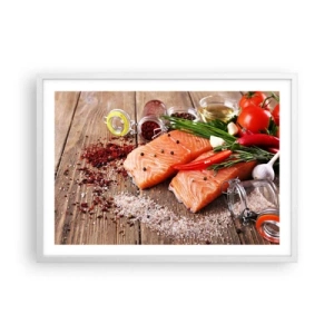 Poster in cornice bianca - Avventura norvegese in cucina - 70x50 cm