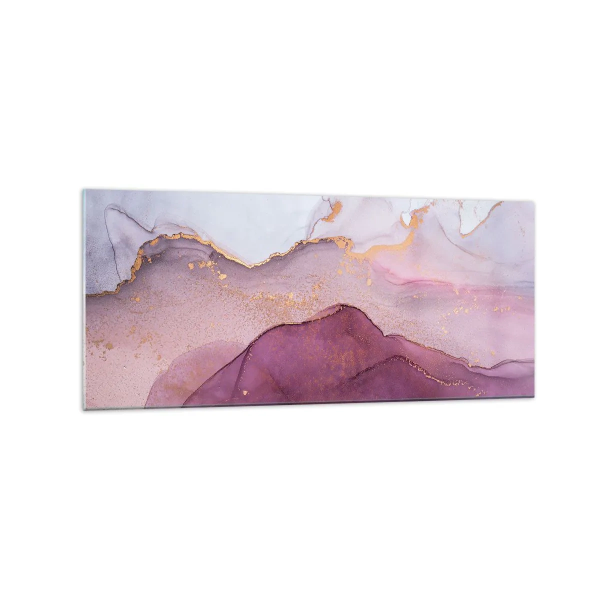 Quadro su vetro - Una composizione astratta nei toni del viola e dell'oro. - 120x50cm - Onde di lilla e viola - Decorazione murale moderna per soggiorno e camera da letto ARTTOR