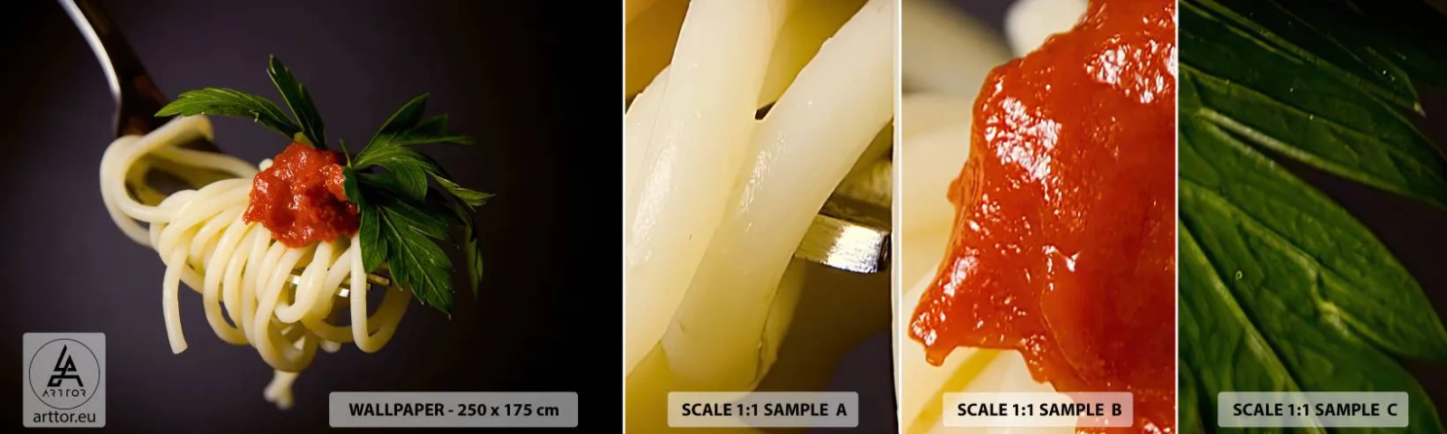 Campione Di Fotomurale Standard Eco - Un boccone delizioso - Gastronomia, Spaghetti, Italia - 100x30 cm