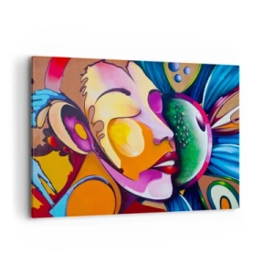 Quadro su tela - Stampe su Tela - Un'astrazione colorata con un motivo facciale in una composizione dinamica - 100x70cm - Toccare con il colore - Decorazione murale moderna per soggiorno e camera da letto ARTTOR