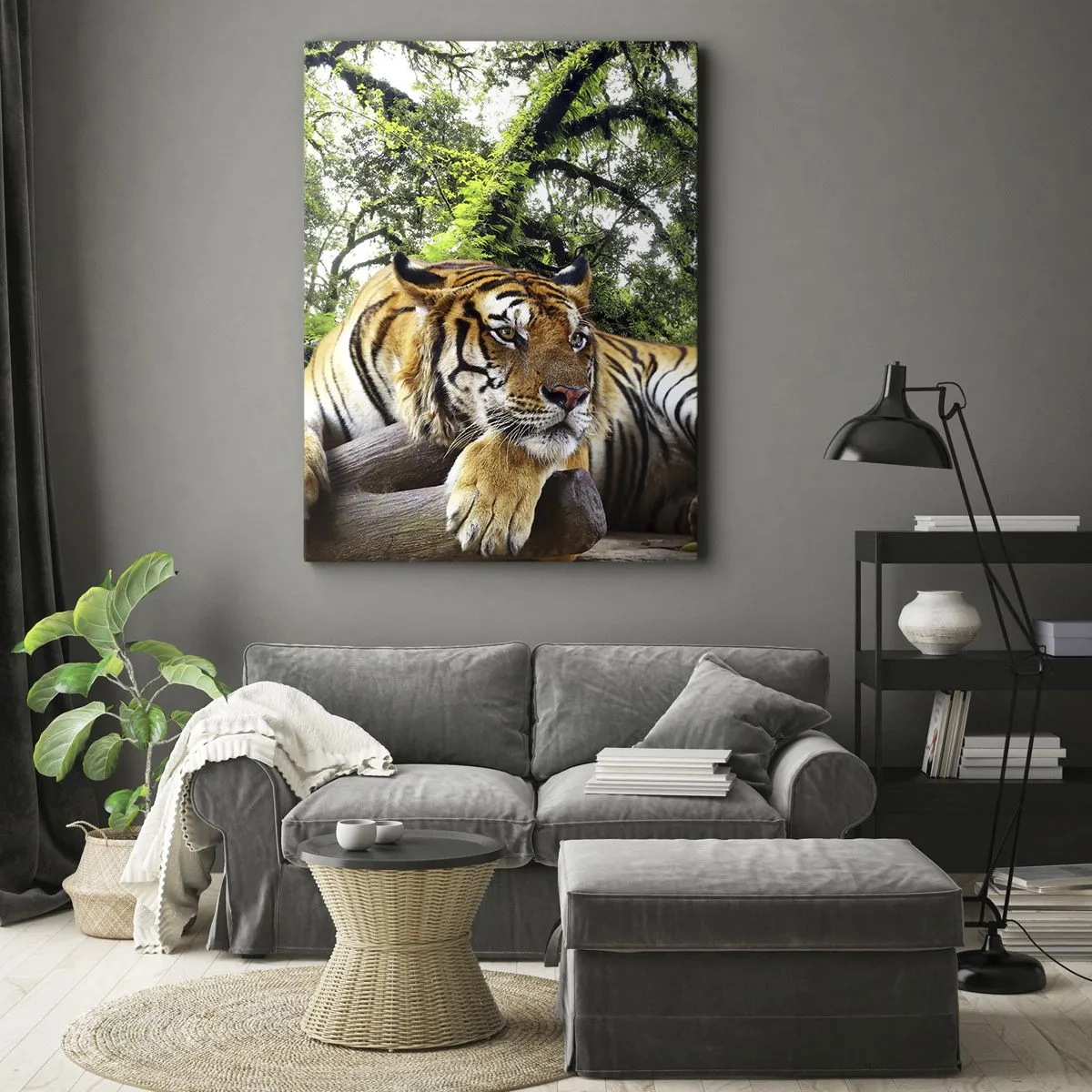 Quadro su tela - Stampe su Tela - Una tigre che riposa in una foresta tropicale - 70x100cm - Con espressioni di stima - Decorazione murale moderna per soggiorno e camera da letto ARTTOR