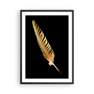 Poster in cornice nera - Piuma dorata su sfondo nero - 50x70cm - Non una piuma qualsiasi.... - Decorazione murale moderna per soggiorno e camera da letto ARTTOR