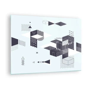 Quadro su vetro - Composizione geometrica astratta in bianco e nero su sfondo chiaro - 70x50cm - La matematica nell'anima - Decorazione murale moderna per soggiorno e camera da letto ARTTOR