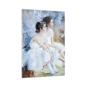 Quadro su vetro - Due ballerine in abiti bianchi su uno sfondo impressionista - 50x70cm - Il riposo dei giovani cigni - Decorazione murale moderna per soggiorno e camera da letto ARTTOR