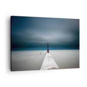 Quadro su tela - Stampe su Tela - Un faro alla fine di un molo di cemento in un paesaggio desolato - 70x50cm - Incontrando l'infinito - Decorazione murale moderna per soggiorno e camera da letto ARTTOR